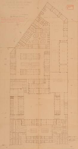 Plan van de Militaire School, benedenverdieping, SAB/OW 4171 (1899).