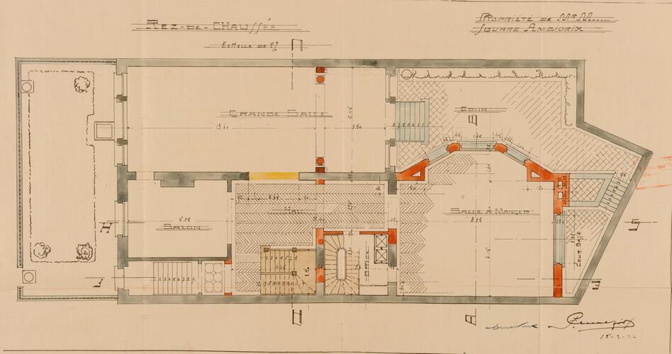 Square Ambiorix 12 et 13, plan du rez-de-chaussée, AVB/TP 27684 (1922).