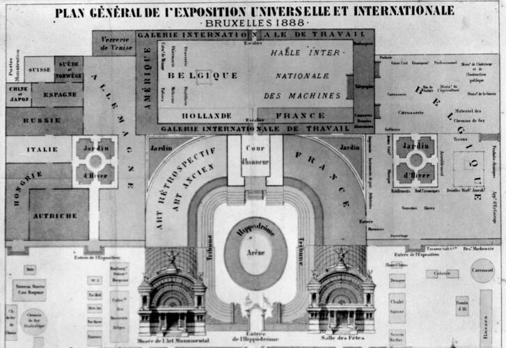 Detail van het plan voor de Grote Internationale Wedstrijd voor Wetenschappen en Nijverheid in 1888 in het Jubelpark (Verzameling AAM).