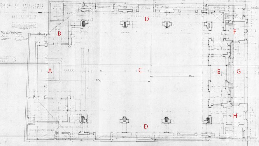 Rue Le Corrège 17a-19a, église du Sacré-Cœur, plan dessiné par l’architecte Jo de Bouver, AVB/TP 63802 (1952).
