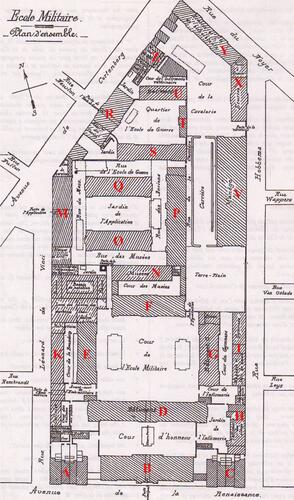 Plan d'ensemble de l'École militaire peu avant 1914 (Archives de l'École royale militaire).