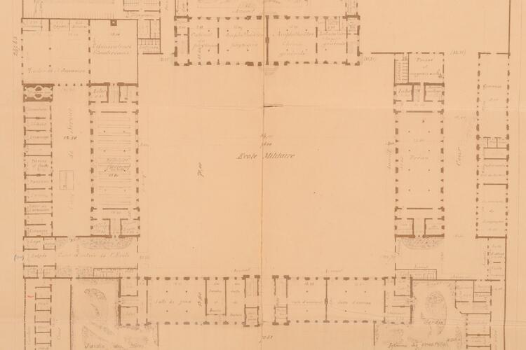 Plan de l'École militaire, quartier de l'École militaire, rez-de-chaussée, AVB/TP 4171 (1899).