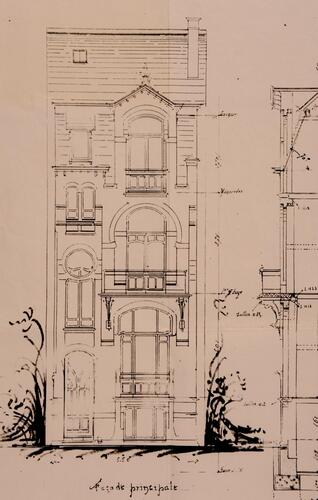 Rue Van Campenhout 51, projet réalisé de l’architecte Gustave Strauven, élévation, AVB/TP 2018 (1901).