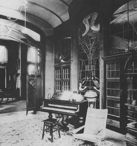 Rue de Florence 13 et rue de Livourne 48, hôtel Otlet, intérieur ([i]Architecture & Décoration[/i], 4, 1903, pl. 16).