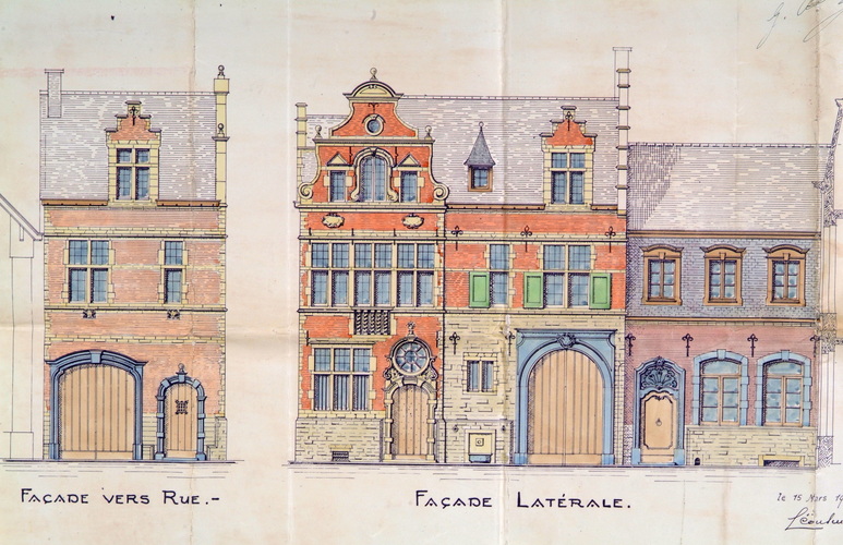 Chaussée de Waterloo 878, <a href='/fr/glossary/183' class='info'>élévations<span>Dessin à l'échelle d'une des faces verticales d’un édifice. Par extension, façade d'un bâtiment ou ensemble de ses façades.</span></a> de la façade à rue et de la façade latérale, AVB/TP 48896 (1937).