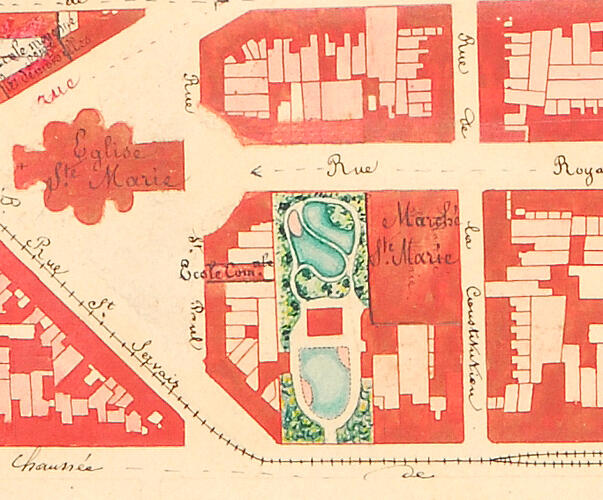 Détail du [i]Plan de la commune de Schaerbeek 1870[/i], montrant la villa Eenens, future Maison des Arts (Institut géographique national).