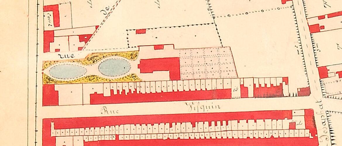 Detail uit [i]Plan de la commune de Schaerbeek 1876[/i], met zicht op het eigendom Verboeckhoven (Nationaal Geografisch Instituut).
