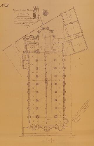 Rue Portaels 26 - rue d'Anethan 19, Église Sainte-Élisabeth, plan du rez-de-chaussée, ACS/TP 216 (1912).
