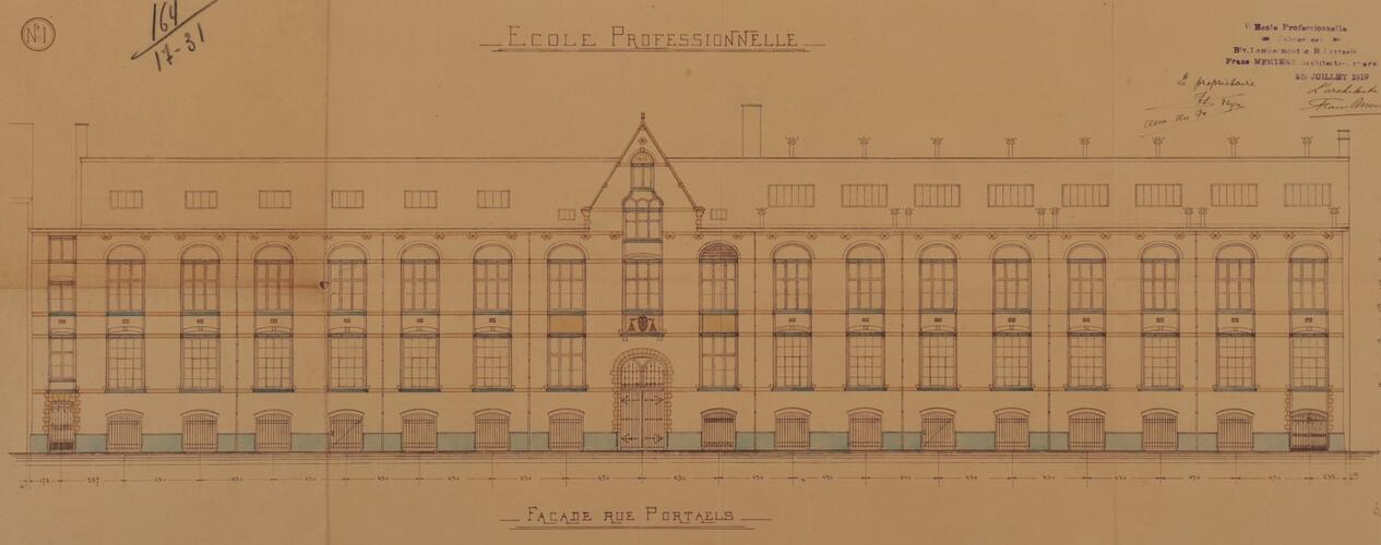Rue Portaels 81, Institut technique Cardinal Mercier, élévation, ACS/Urb. 164-17-31 (1919).