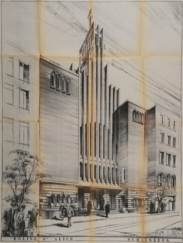 Avenue Dailly 136-142, église Sainte-Alice, perspective de la façade, ACS/Urb. 61-136-142 (1951).