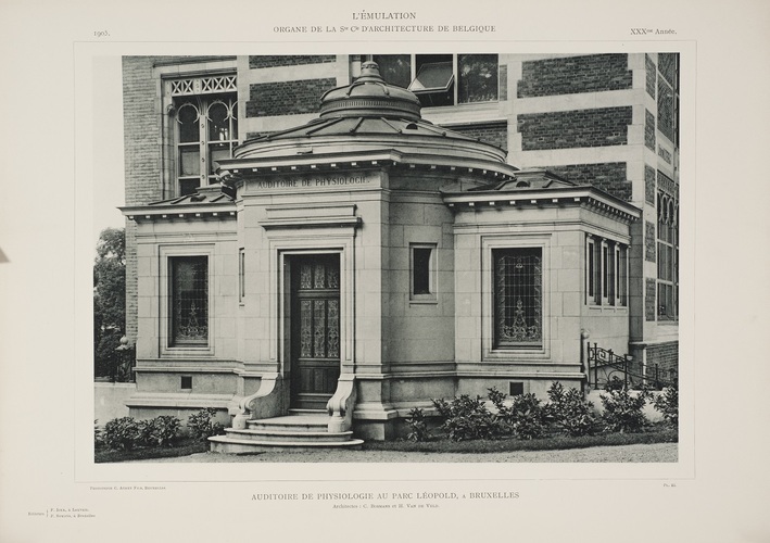 Rue Belliard 135, ancien Institut de Physiologie, entrée arrière par C. Bosmans et H. Vandeveld, [i]L’Émulation[/i], 1905, pl. 22.