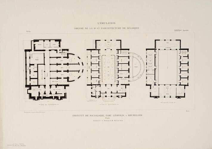 Rue Belliard 137-137A, ancien Institut de Sociologie (Bibliothèque Solvay), plans, [i]L’Émulation[/i], 1904, pl. 6.