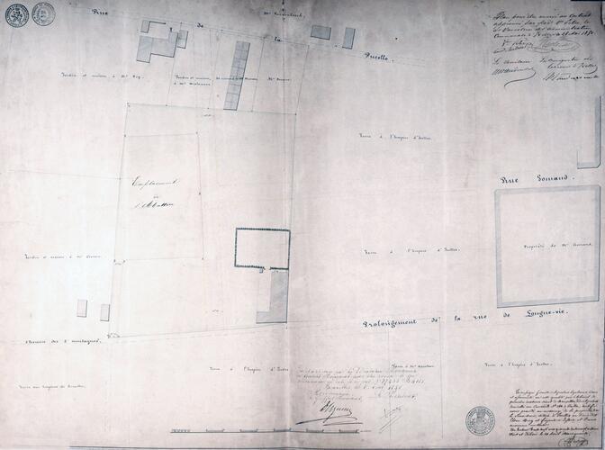 Cité Gomand, en bas, le carré nord achevé et, en haut, le carré sud encore en chantier, ACI/TP 296 (1850), ACI/TP 296 (1850).