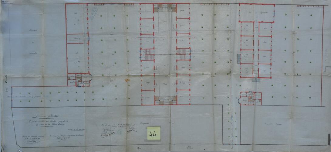 Elizastraat 100, algemeen plan van de geplande gebouwen, GAE/OW farde 170, blad nr. 44 (1902).