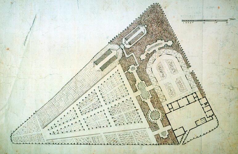 Gemeentehuis van Elsene, onuitgevoerd ontwerp van de inrichting van het huis IDe Tulipant/I, 1769 (© AR, Kaarten en plattegronden, handgeschreven inventaris, 1103).