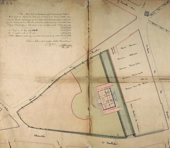 Gemeentehuis van Elsene, opmetingsplan van de eigendom van Charles de Bériot, GAE/DS [i]Hôtel communal. Pavillon Malibran.[/i] 10. Farde 101 AC (1849).