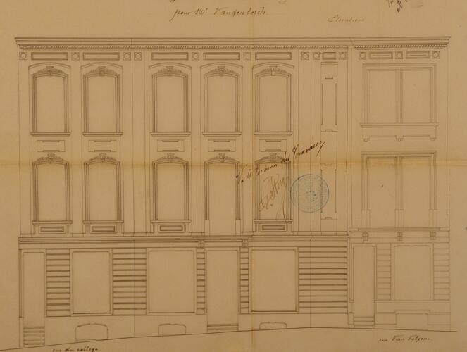Place H. Conscience 2 – rue du Collège 85 et rue J. Van Volsem 49, élévation, ACI/Urb. 179-49 (1884).