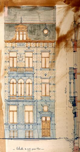 Maison du directeur de la [i]Confiserie – Chocolaterie Thierry Antoine[/i], par P.F. Vandenbroeck (détruite), ACI/Urb.257-40 (1893).