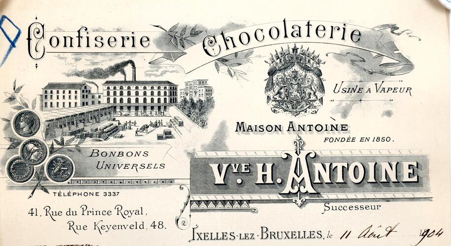 En-tête de lettre de la [i]Confiserie – Chocolaterie Thierry Antoine[/i], ACI/Urb. 257-39-41 (1904).