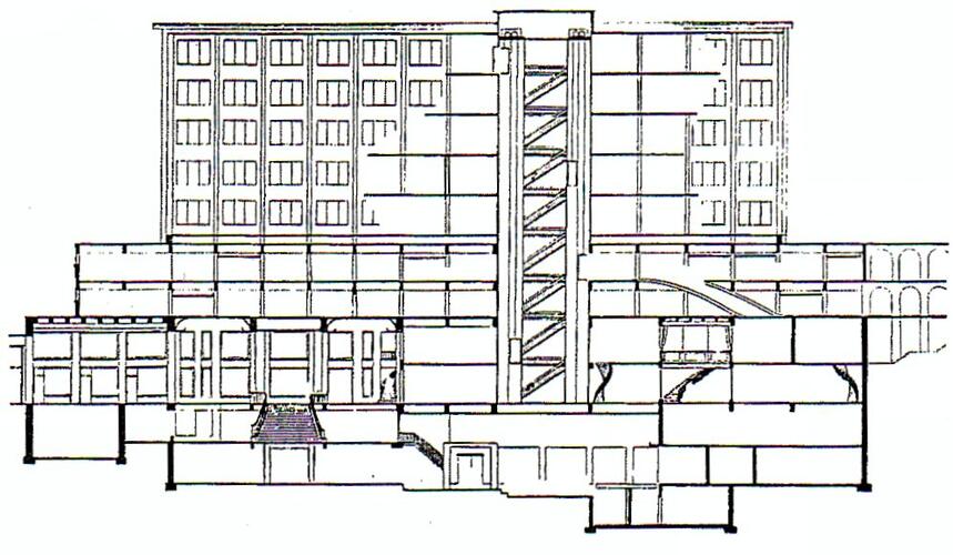 Galerie Louise, coupe ([i]Architecture, Urbanisme-Habitation[/i], 1953, 3, p. 36).
