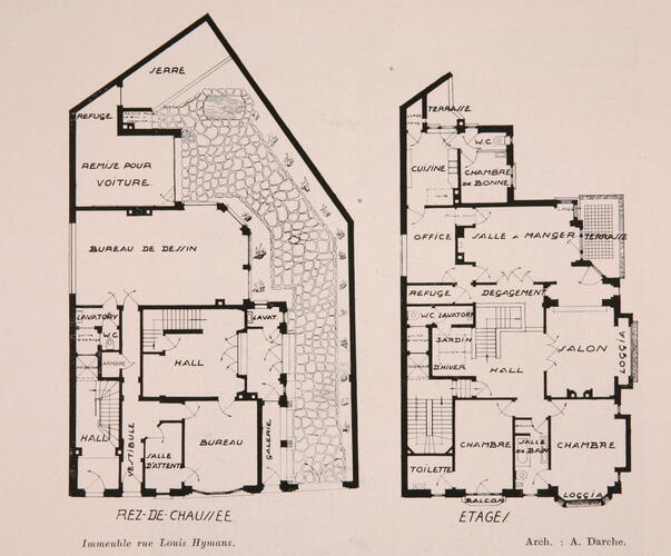 Rue Louis Hymans 9-9a-9b-9c, plan du rez-de-chaussée et du premier étage, ([i]Le Document[/i], 77, 1930, s.p.).