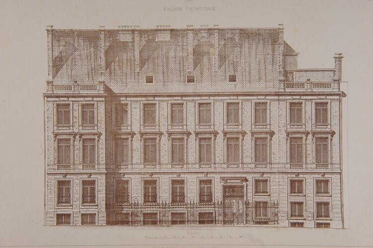 Rue du Prince Albert 31, élévation, ([i]L’Émulation[/i], 12, 1885, pl. 46).