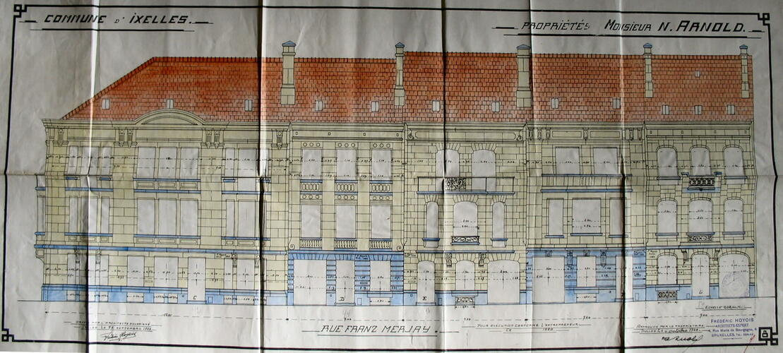Rue de la Réforme 3, 1 et rue Franz Merjay 42, élévations, ACI/Urb. 261-1 (1928)