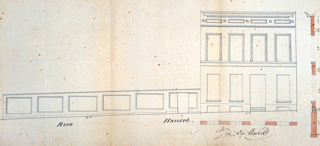 Rue Souveraine 55, élévation, ACI/Urb. 281-55 (1856).