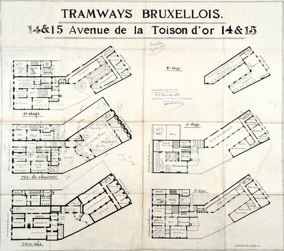 Avenue de la Toison d’Or 14 et 15-15a-15b, plans des « Tramways Bruxellois », travaux de transformation en 1926, ACI/Urb. 286-14-15 (1926).