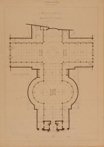 Rue de la Tulipe, anciennes halles d’Ixelles (démolies), plan du rez-de-chaussée ([i]L’Émulation[/i], 1881), ACI/TP 71, farde n° 267 « Halles d’Ixelles », (feuille 2).