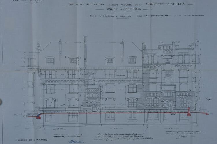 Rue du Relais 10, 12 et 14, <a href='/fr/glossary/183' class='info'>élévations<span>Dessin à l'échelle d'une des faces verticales d’un édifice. Par extension, façade d'un bâtiment ou ensemble de ses façades.</span></a>, ACI/Urb. 262-2 à 14 (1925).
