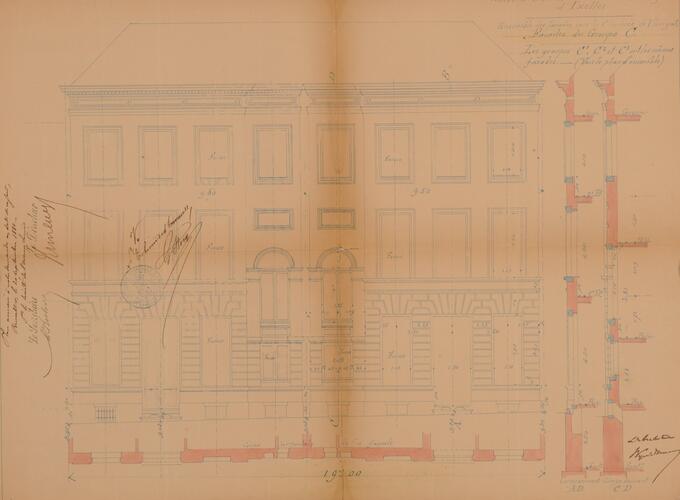 Chaussée de Vleurgat 8 à 22, <a href='/fr/glossary/183' class='info'>élévations<span>Dessin à l'échelle d'une des faces verticales d’un édifice. Par extension, façade d'un bâtiment ou ensemble de ses façades.</span></a>, ACI/Urb. 312-2 à 22 (1884).