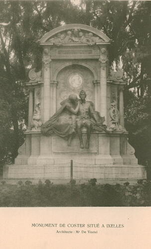 Eugène Flageyplein, monument voor Charles de Coster (1894) door Charles Samuel (Vers l’Art, 7, juli 1910, pl. nr. 40).