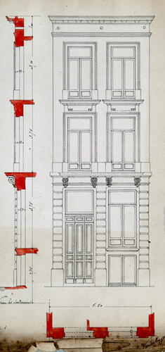 Chaussée de Waterloo 395-393, élévation d’une façade de type I, ACI/Urb. 315-393 (1877).