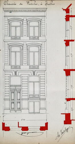 Chaussée de Waterloo 395-393, élévation d’une façade de type V, ACI/Urb. 315-393 (1877).