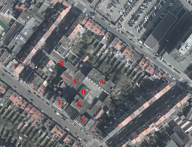Chaussée de Waterloo 496 à 496N, photo aérienne du complexe (Brussels UrbIS ® © – Distribution : CIRB avenue des Arts 20, 1000 Bruxelles).