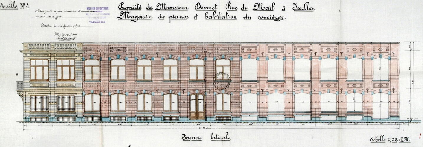 Rue du Mail 90-92, élévation de la façade latérale, ACI/Urb. 315-496 (1910).