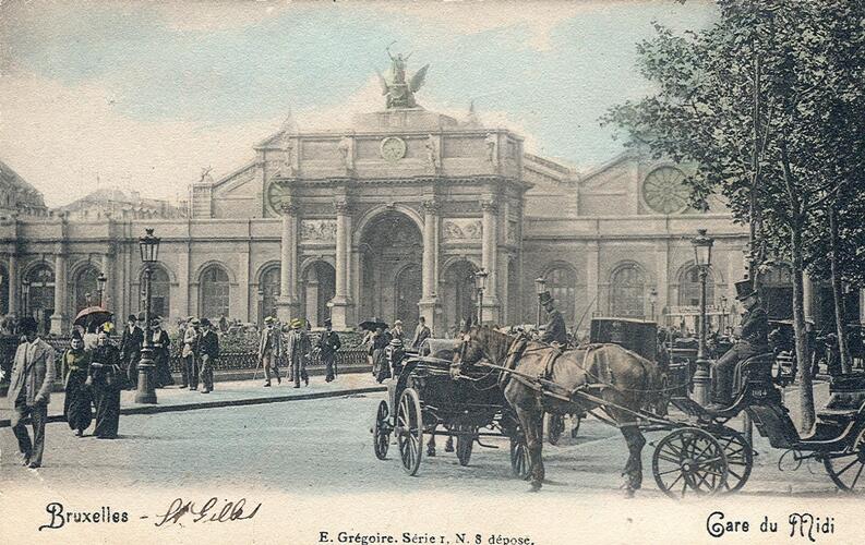 Avenue Fonsny, vue de la 1re Gare du Midi, arch. Auguste Payen (Collection cartes postales Dexia Banque, s.d.).
