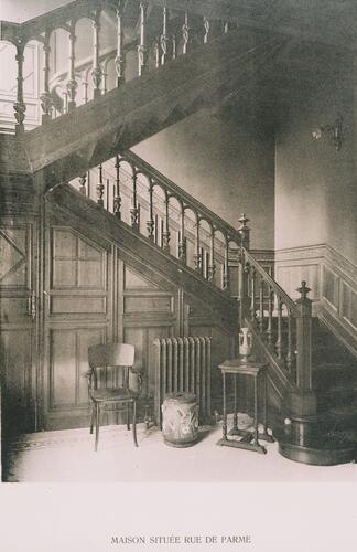 Maison Pelgrims, détail de l'escalier, arch. Adolphe Pirenne, 1905 ([i]Vers l'Art[/i], 12, 1906, pl. 70).