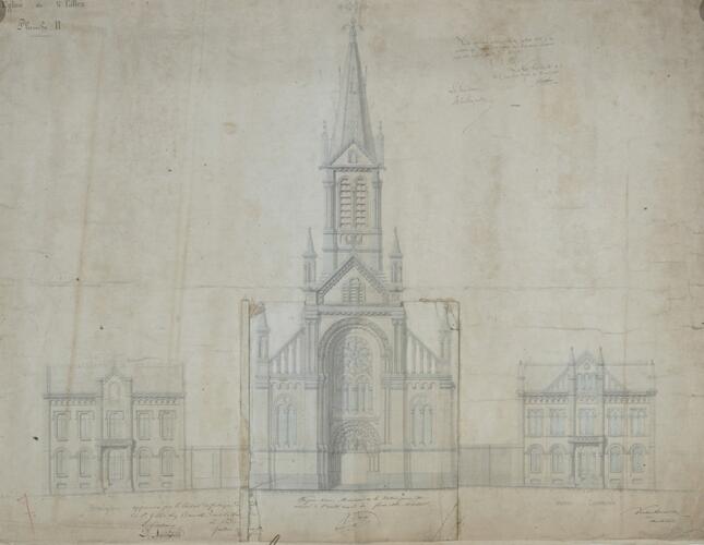 Eglise Saint-Gilles, élévation avant 1862 (VIOE, planarchief KCML).