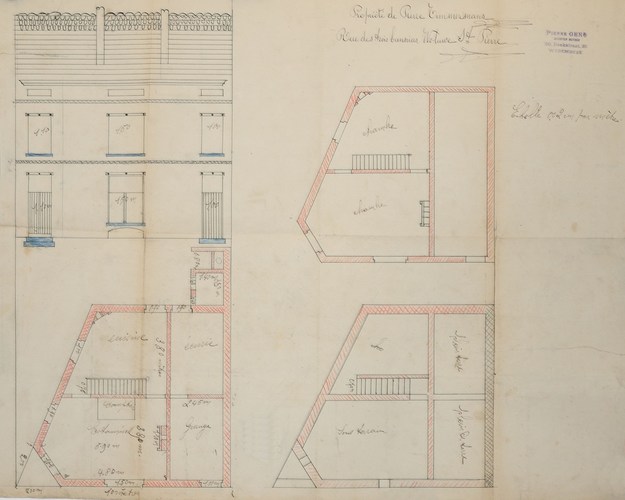 Rue Van Bever 42, élévation et plans, ACWSP/Urb. 117 (1904).