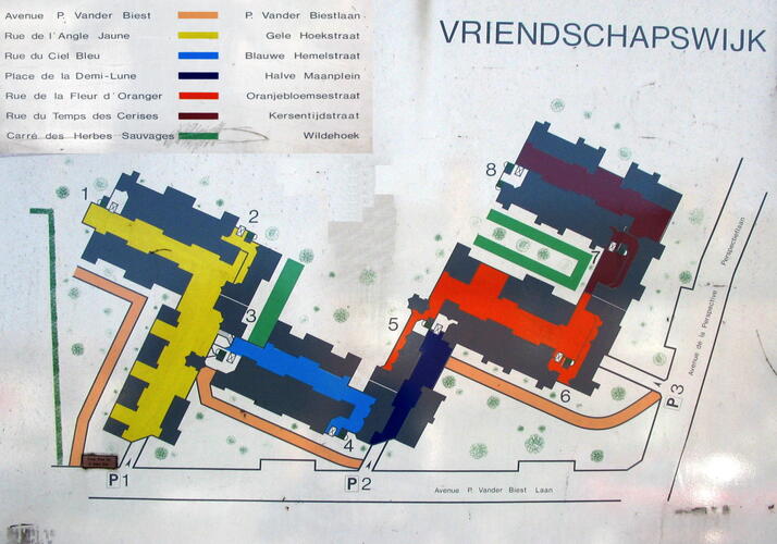 Vriendschapswijk, paneel met plan van de wijk (foto 2005).