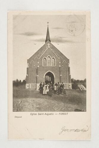 L’église provisoire conçue par l’architecte Edouard Ramaekers et construite en 1900 dans l’avenue Saint-Augustin, s.d. (vers 1910), Coll. Belfius Banque © ARB-SPRB.