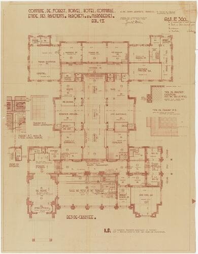Gemeentehuis van Vorst, plan van de benedenverdieping, CIVA, Fonds Dewin.