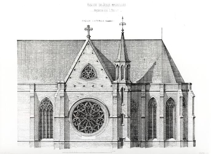Église du Gésu. Elévation de la façade sud ([i]l'Émulation[/i], 1876, pl. 37).