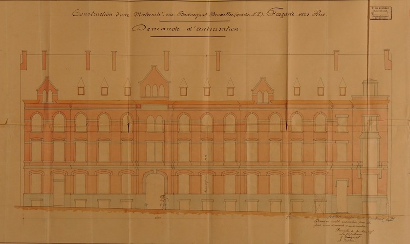 Boduognatusstraat 13-17, voormalige kraamkliniek Sainte-Anne, oorspronkelijk ontwerp, opstand, SAB/OW 7940 (1896).
