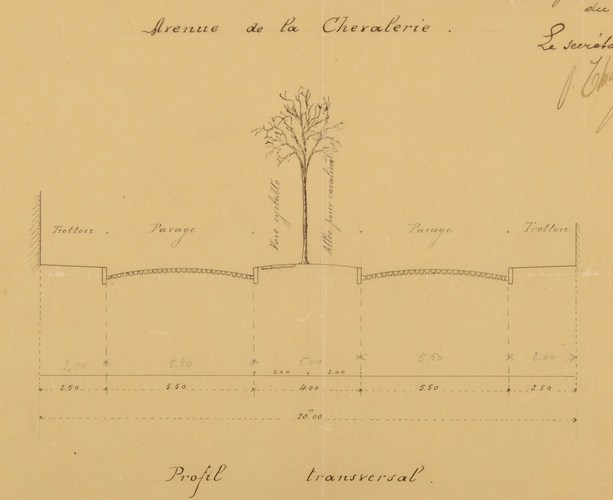 Profil transversal de l'avenue de la Chevalerie établi en 1900, AVB/TP 458. 