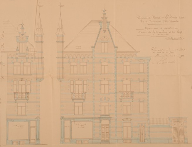 Rue Leys 45-47, élévations prévues, AVB/TP 9284 (1900).