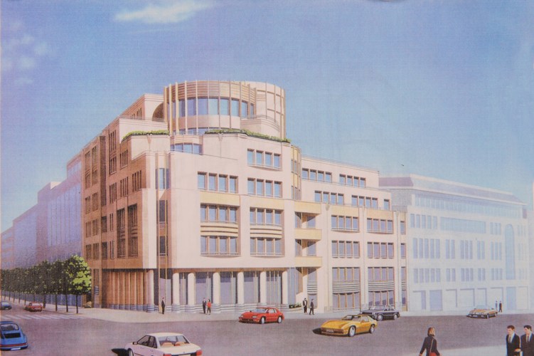 Avenue de Cortenberg 30-36, à l'angle de la rue Stevin, immeuble de bureaux conçu en 1992 par le bureau d'architecture Stapels SPRL, perspective, AVB/TP 97107 (1992).