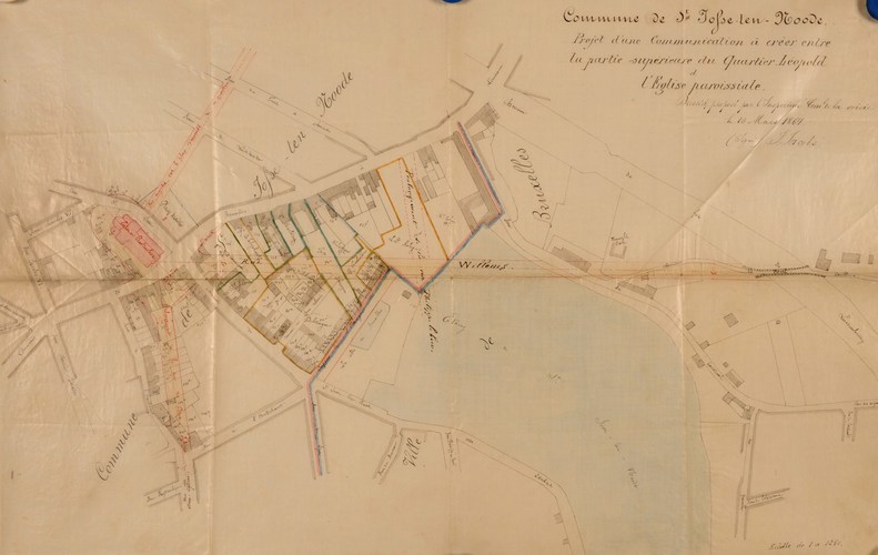 Ontwerp voor de aanleg van de Willemsstraat, van de kerk van Sint-Joost tot aan de spoorweg, plan van 1864, SAB/OW 26337.
